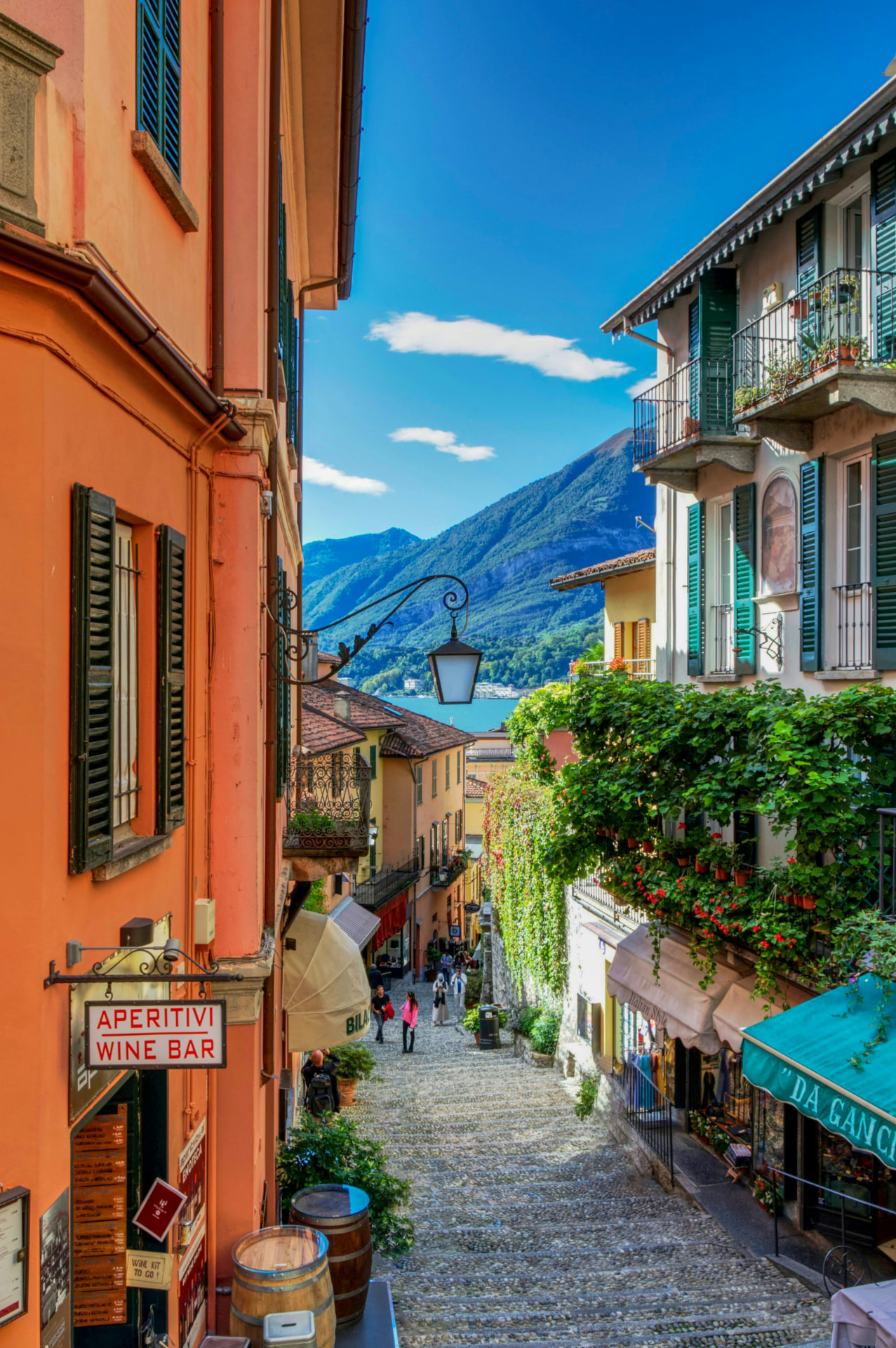 Cobbled stepped alley in Bellagio above Lake Como
