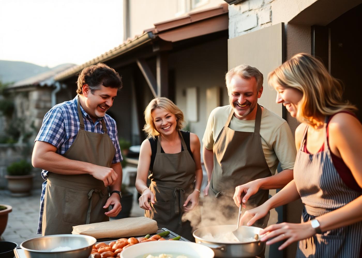 Local Italian hosts cooking outdoors with guests